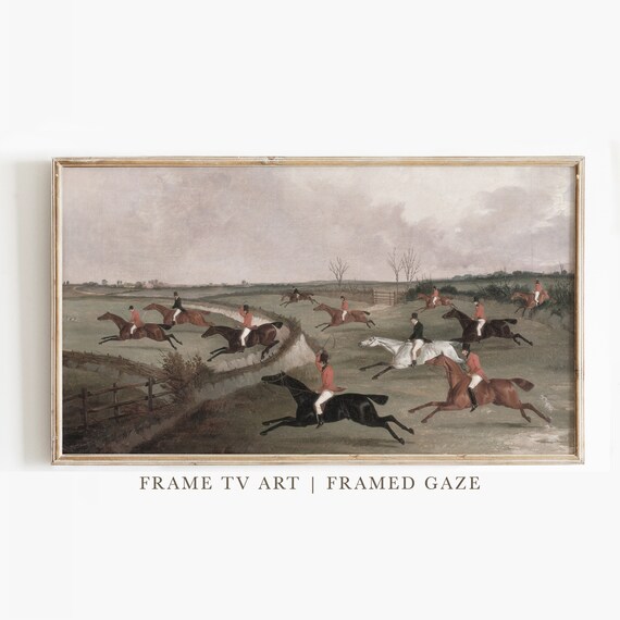 Vintage Fox Hunt Scene Horse Riders Jumping Equestrian Frame TV Print