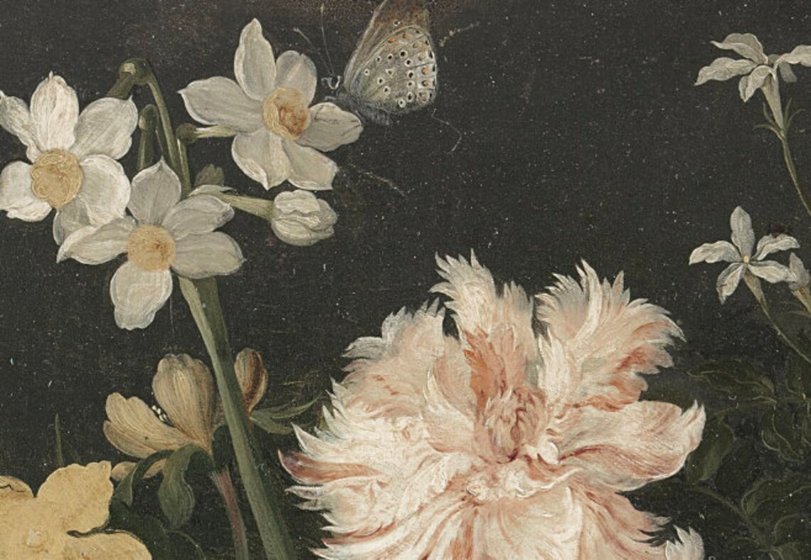 Vintage Dutch Floral Still Life Glass Vase Oil Painting Wall Art - Image 3