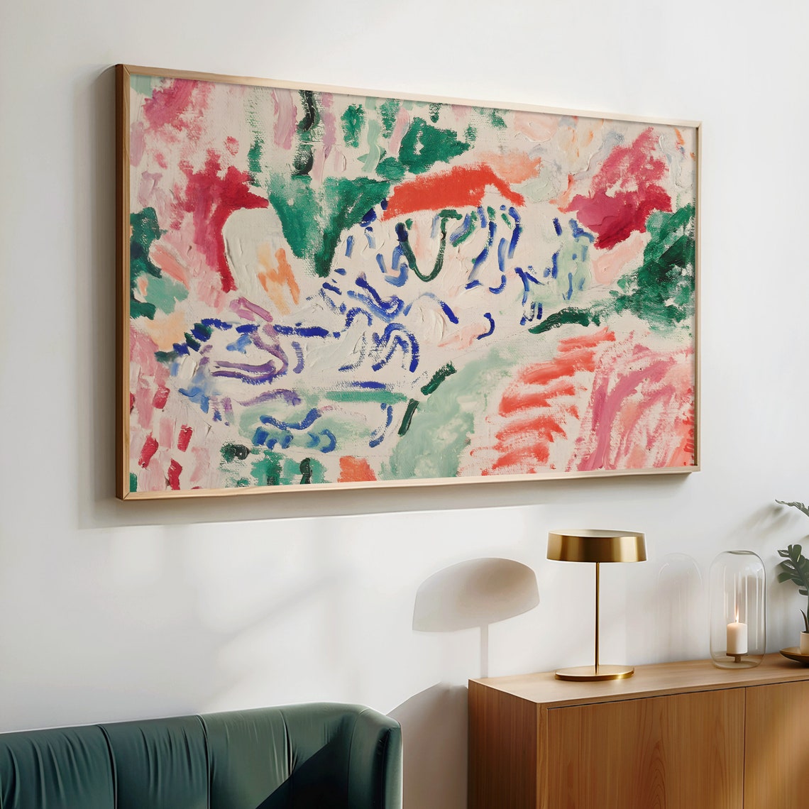 Colorful Abstract Pink Green Blue Brushstrokes Modern Art Poster - Image 4