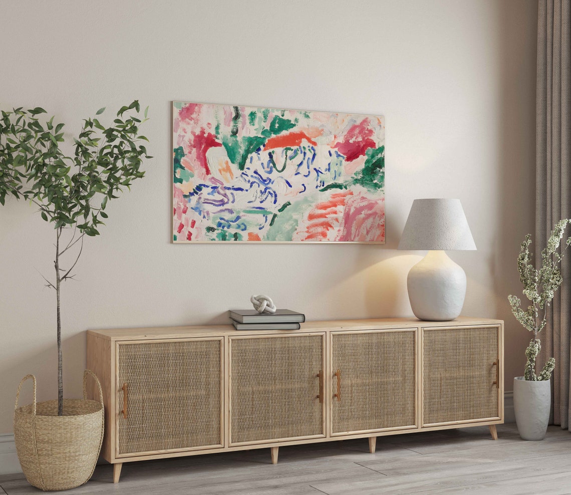 Colorful Abstract Pink Green Blue Brushstrokes Modern Art Poster - Image 3