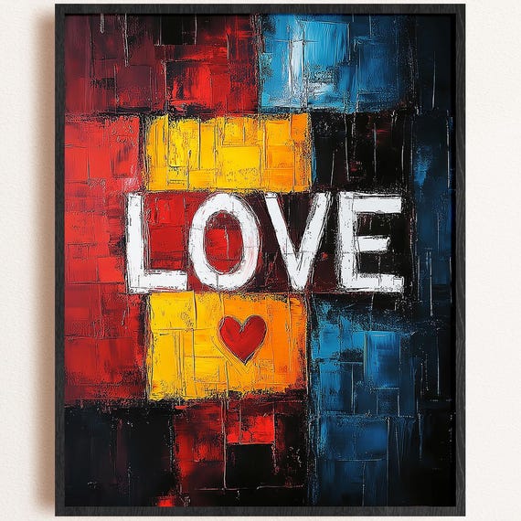 Love Abstract Color Block Print Modern Typography Wall Art