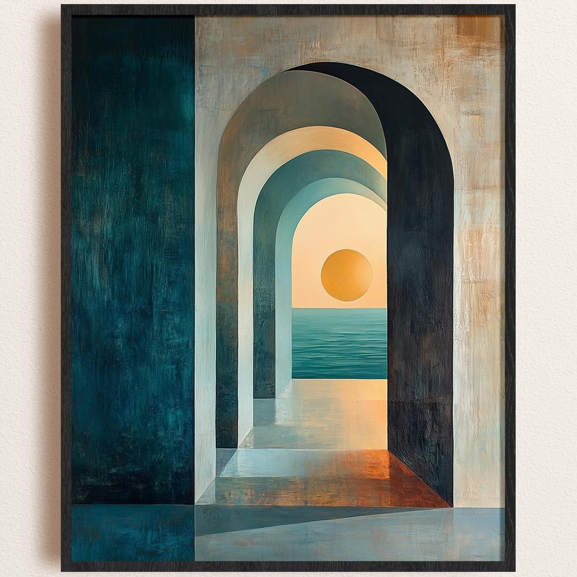 Abstract Geometric Archway Sunset Over Water Modern Art Poster