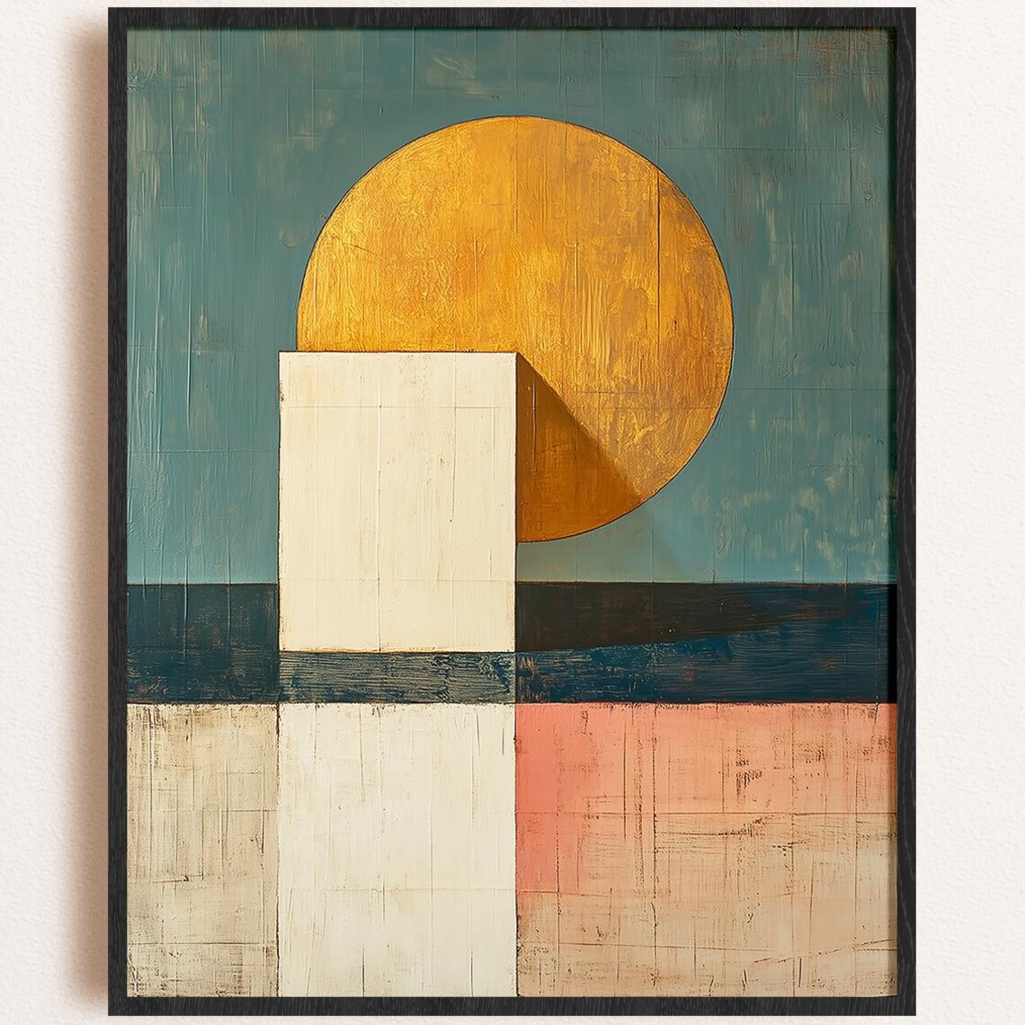 Golden Sun Geometric Abstract Mid Century Modern Color Block Print