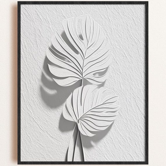Monstera Leaf Art Print Minimalist Japandi Botanical