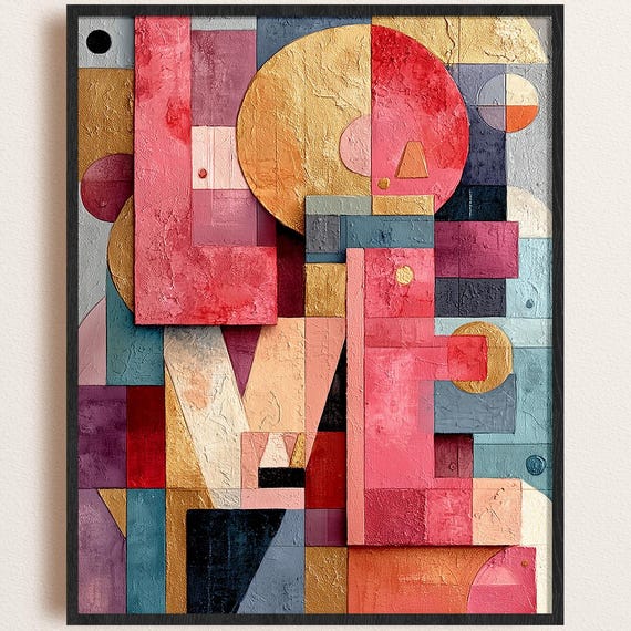 Geometric Love Art Midcentury Modern Wall Decor Abstract Instant Minimalist Home Artwork