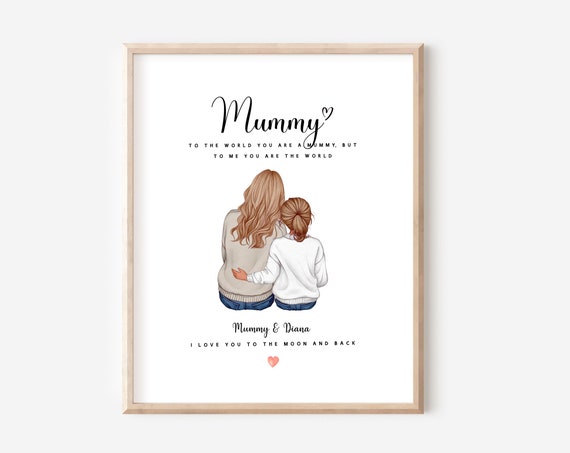 Mother And Daughter Personalised Print Mothers Day Mom Birthday Gifts For Mum From Daughter Momdaughter Portrait Illustration