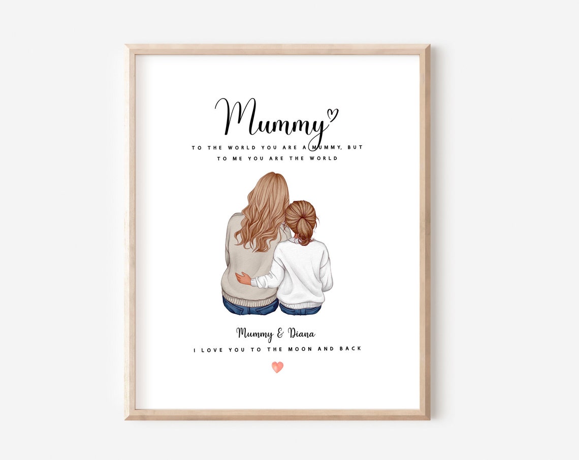 Mother And Daughter Personalised Print Mothers Day Mom Birthday Gifts For Mum From Daughter Momdaughter Portrait Illustration