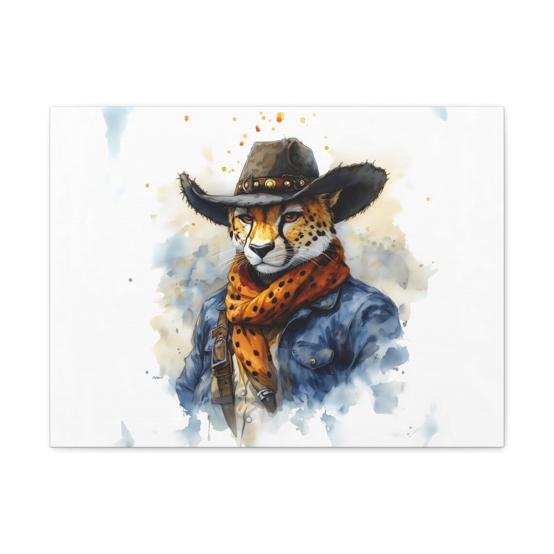 Cheetah Cowboy Watercolor Closeup Polka Dot Scarf Western Wildlife Poster - Image 3