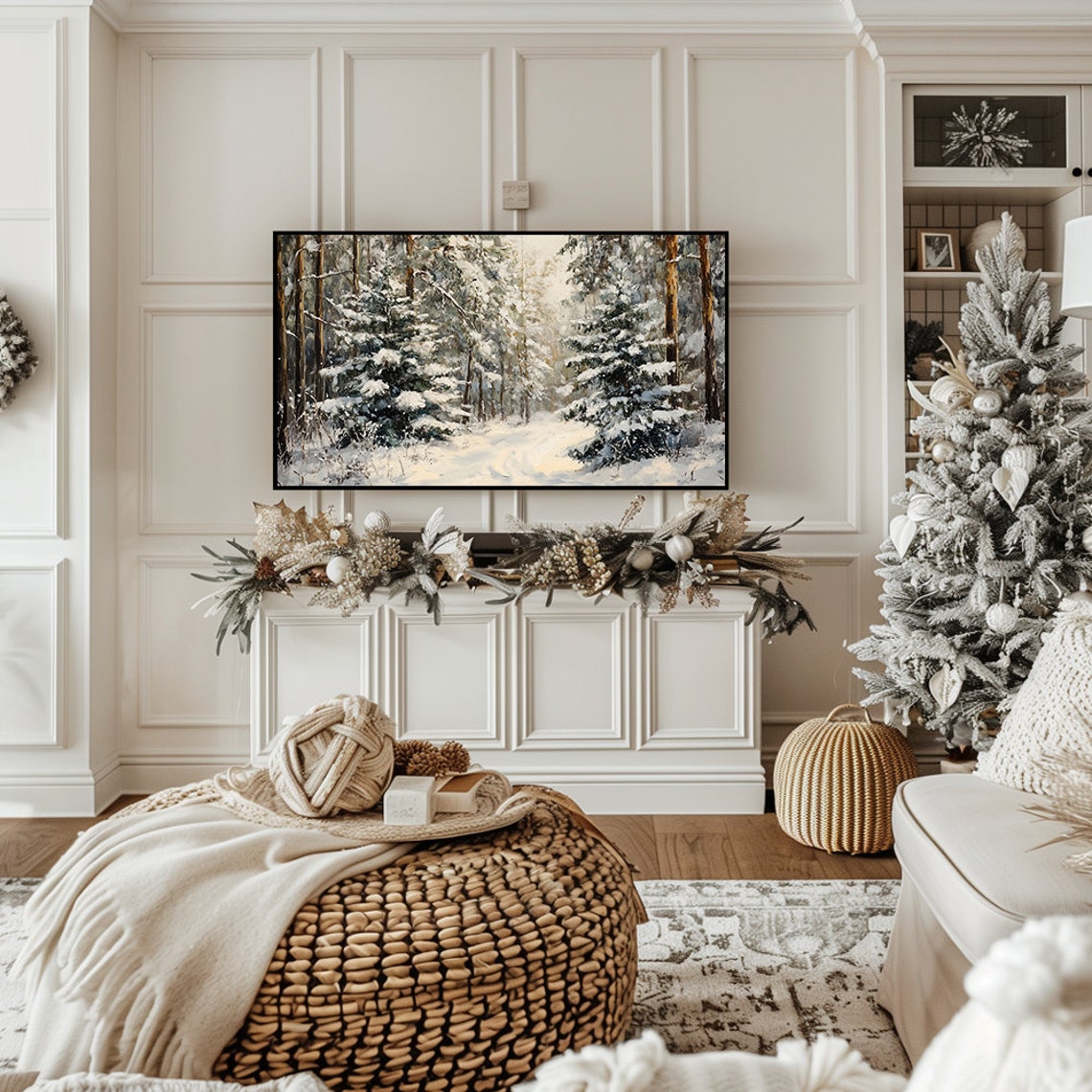 Snowy Forest Path Winter Oil Painting Woodland Trail Wall Art - Image 7