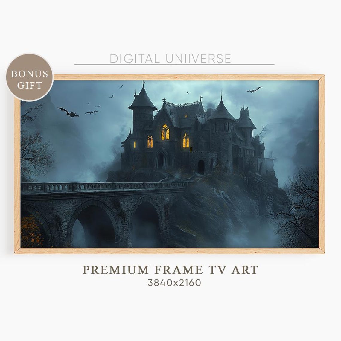 Gothic Haunted Castle on Cliff Moody Nightmare Halloween Wall Art
