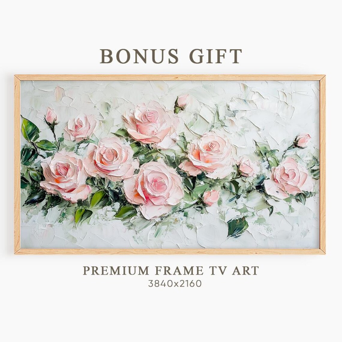 Blush Pink Roses Impasto Oil Painting Textured Floral Wall Art - Image 6