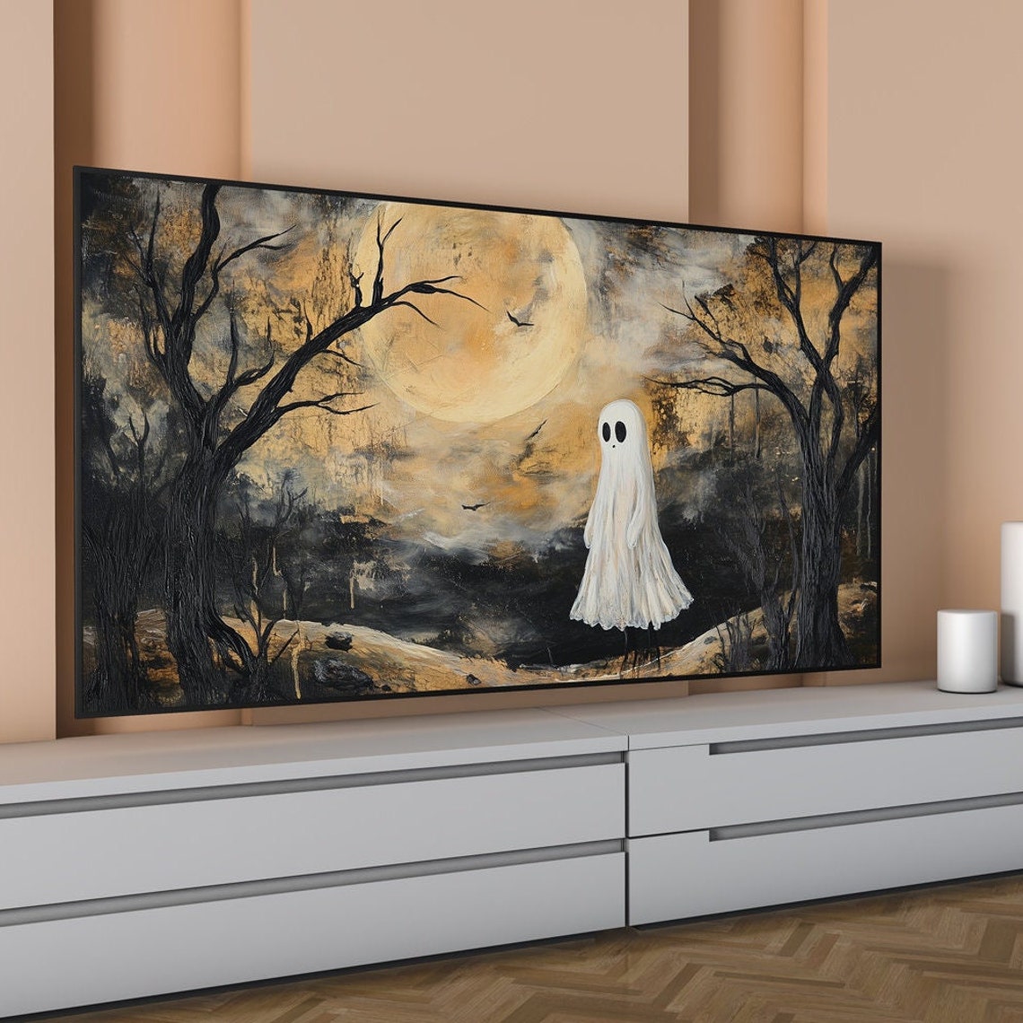 Frame Tv Art Halloween Cute Ghost Vintage Art Tv For Frame Frame Tv Art - Image 5