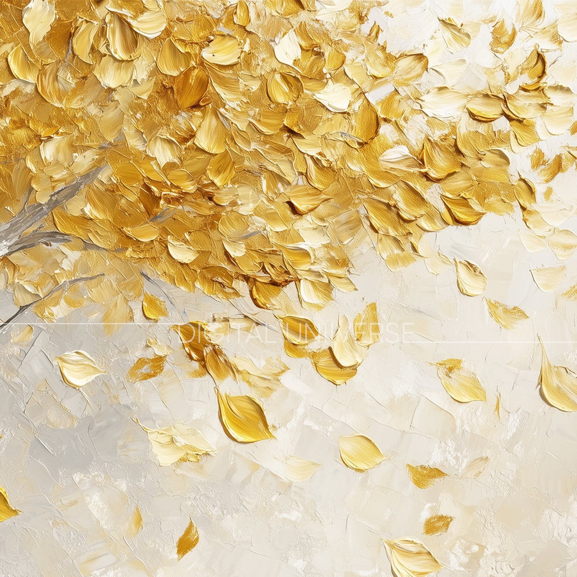 Golden Autumn Tree with Falling Leaves Impasto Oil Painting Wall Art - Image 3