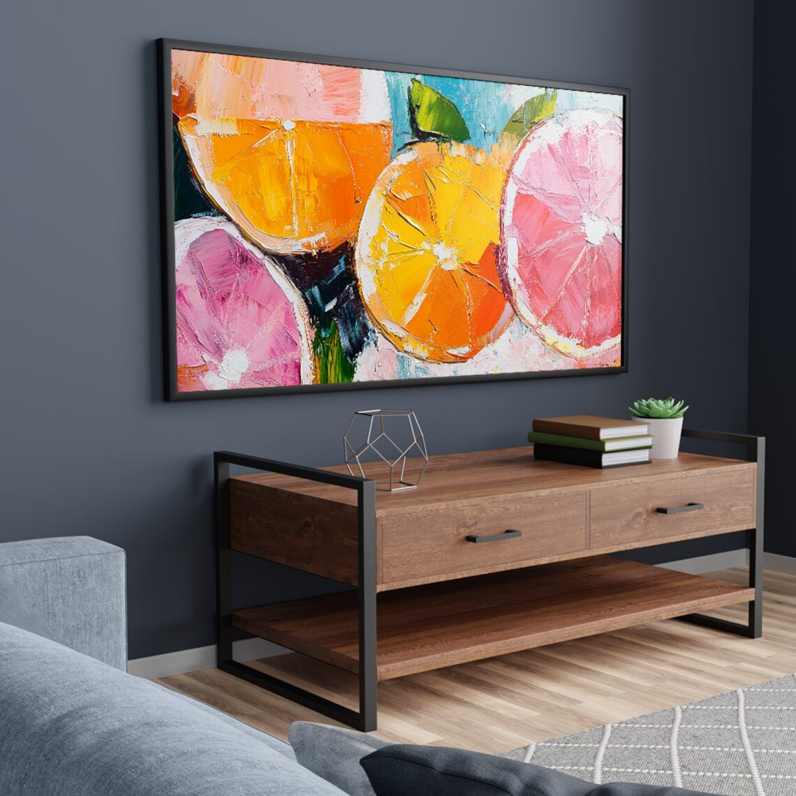 Orange Pink Grapefruit Slices Impasto Oil Still Life Painting Poster - Image 5