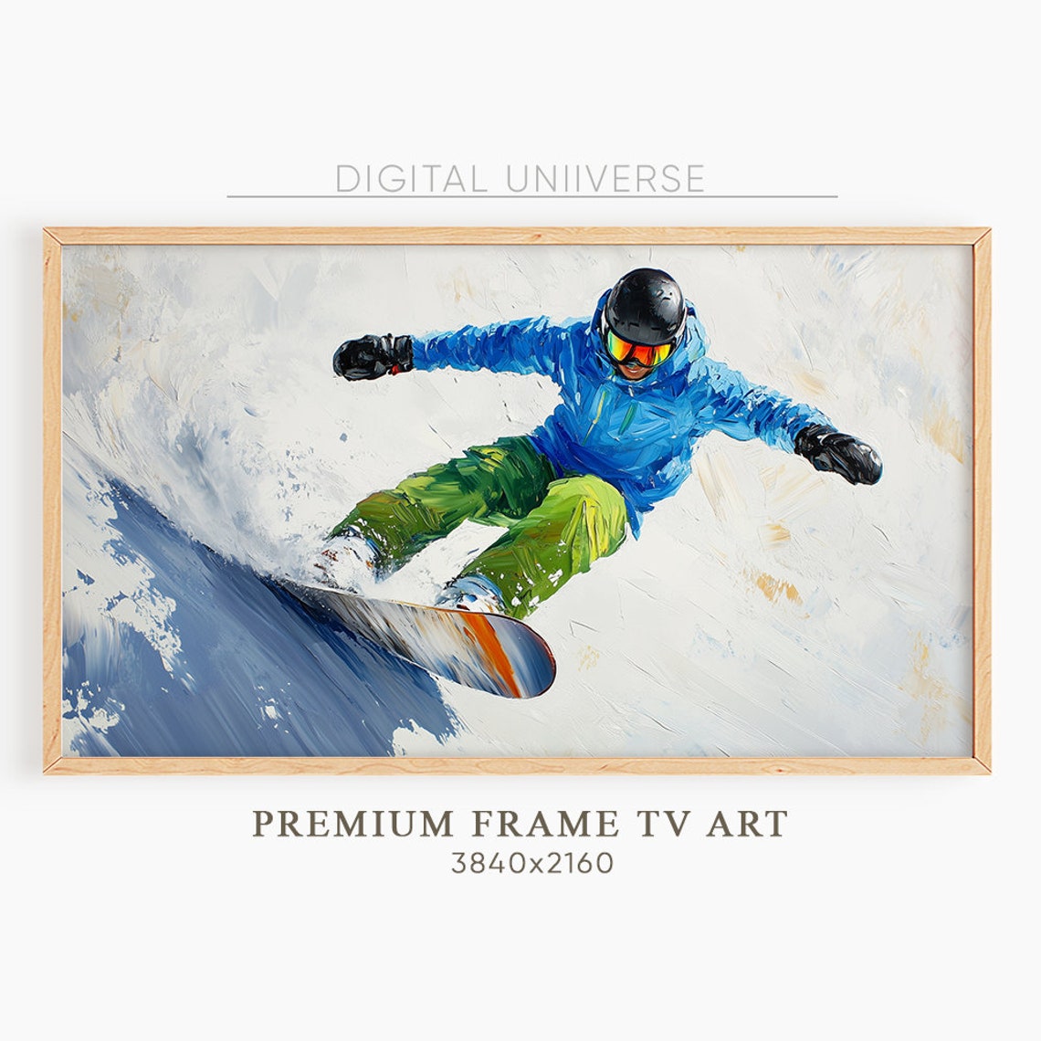Snowboarder in Blue Jacket Mid Turn Dynamic Winter Sports Poster