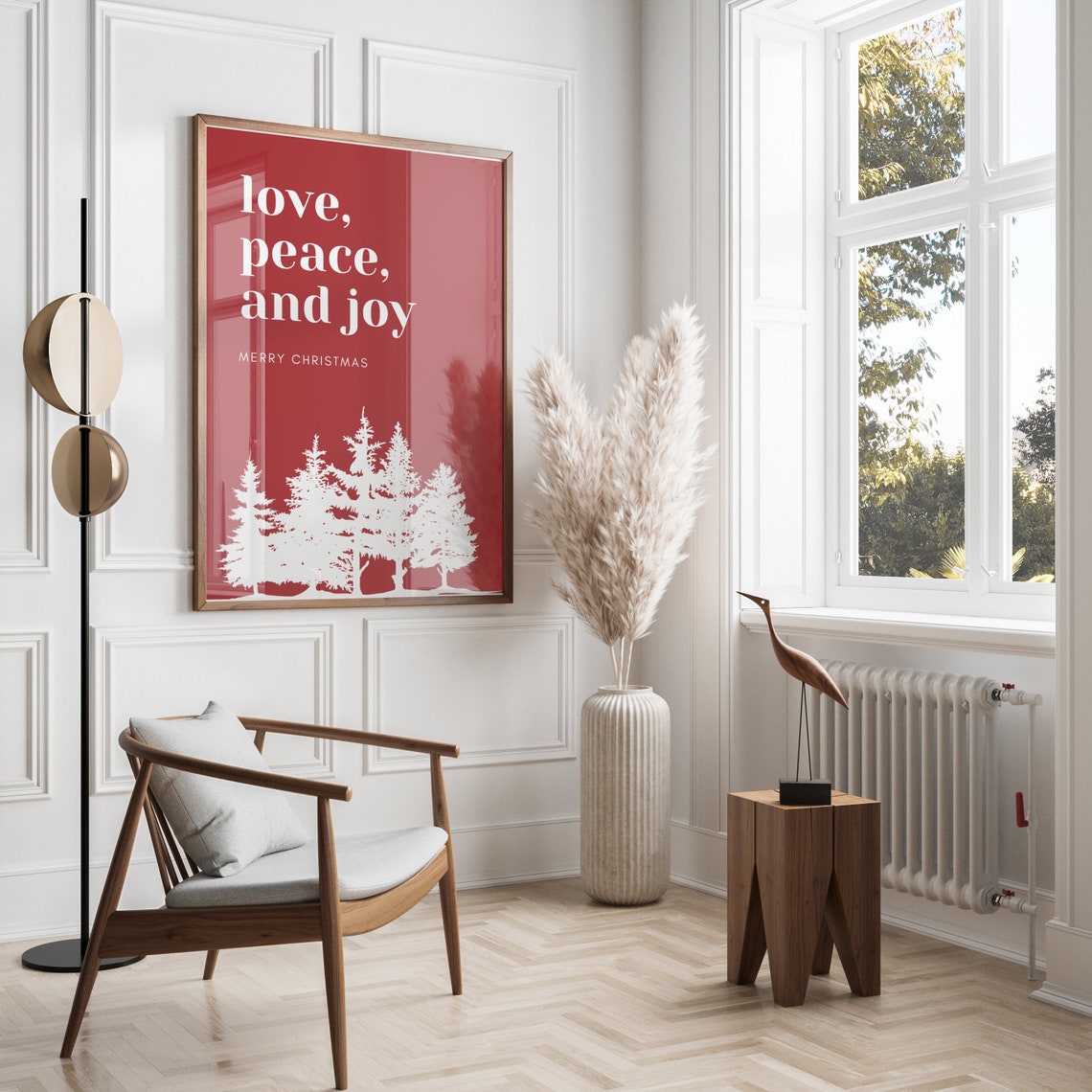 Love Peace And Joy Christmas Poster Red White Pine Tree Wall Decor - Image 2