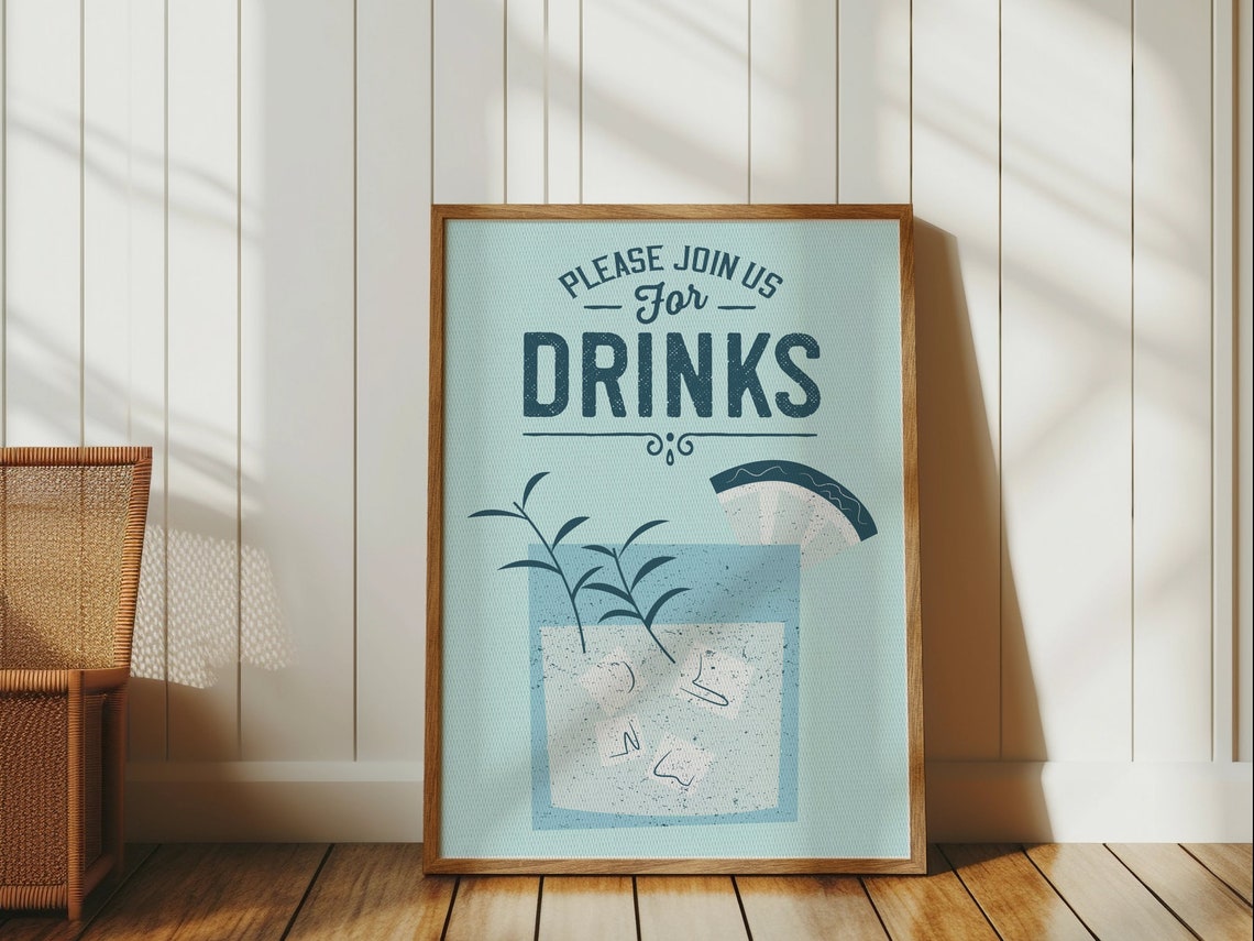 Please Join Us For Drinks Cocktail Bar Sign Vintage Style Wall Poster