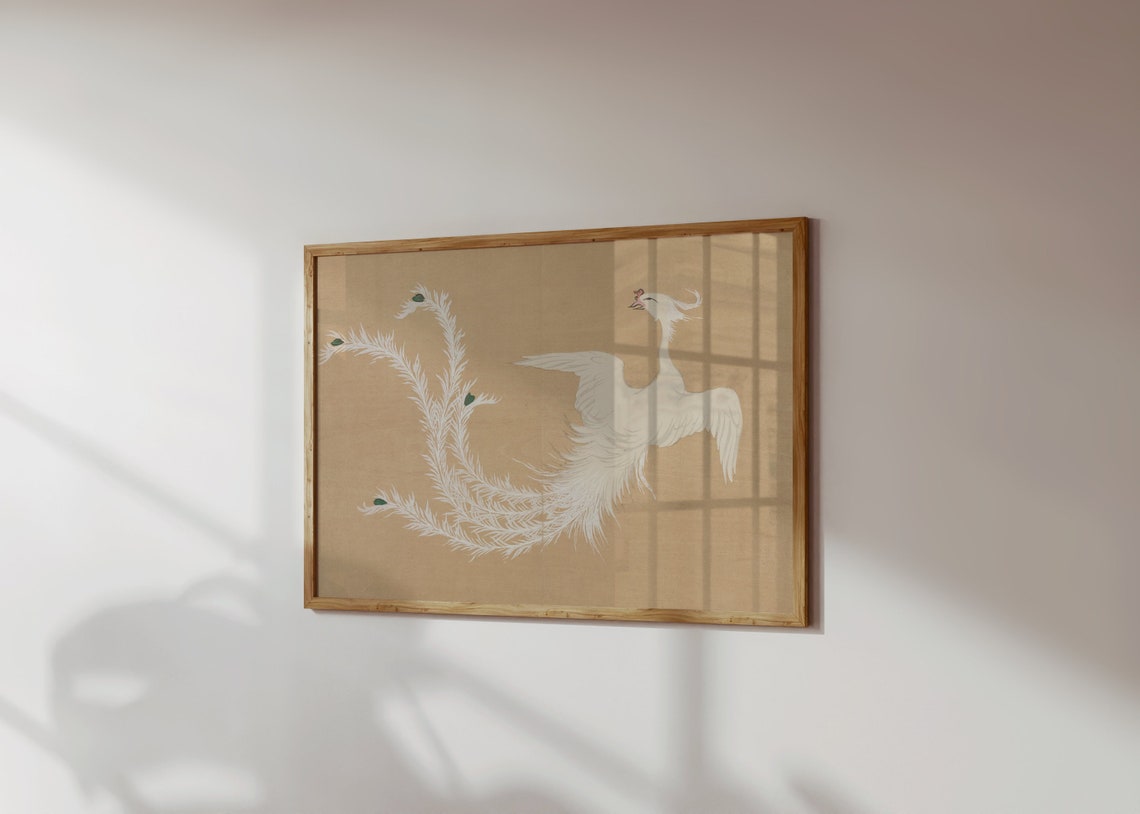 Elegant White Phoenix Asian Style Bird Illustration Wall Decor Poster - Image 2