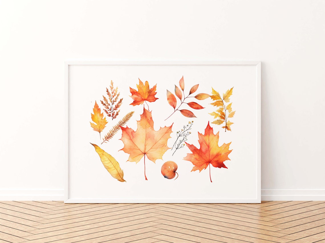 Watercolor Fall Leaves Maple Fern Acorn Botanical Art Poster - Image 3