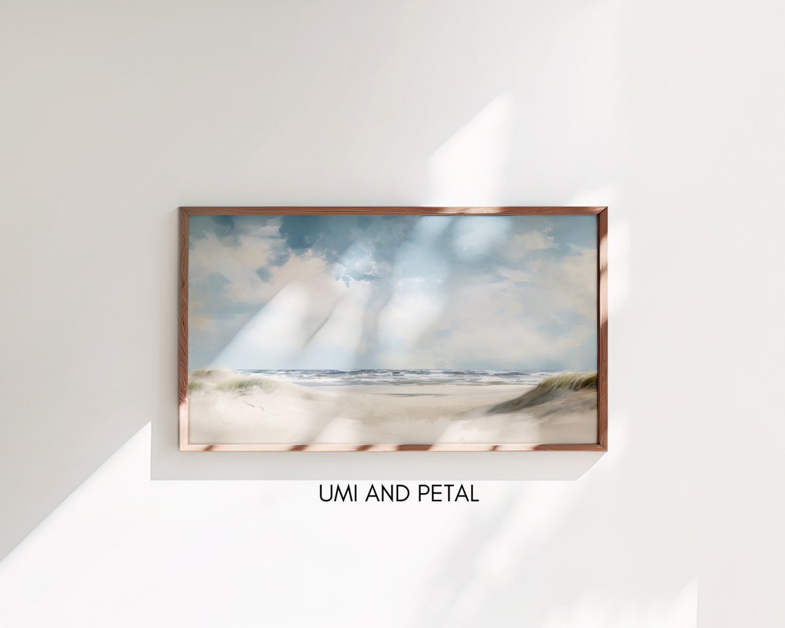 Sand Dunes Beach Path Cloudy Blue Sky Soft Coastal Watercolor Poster - Image 3