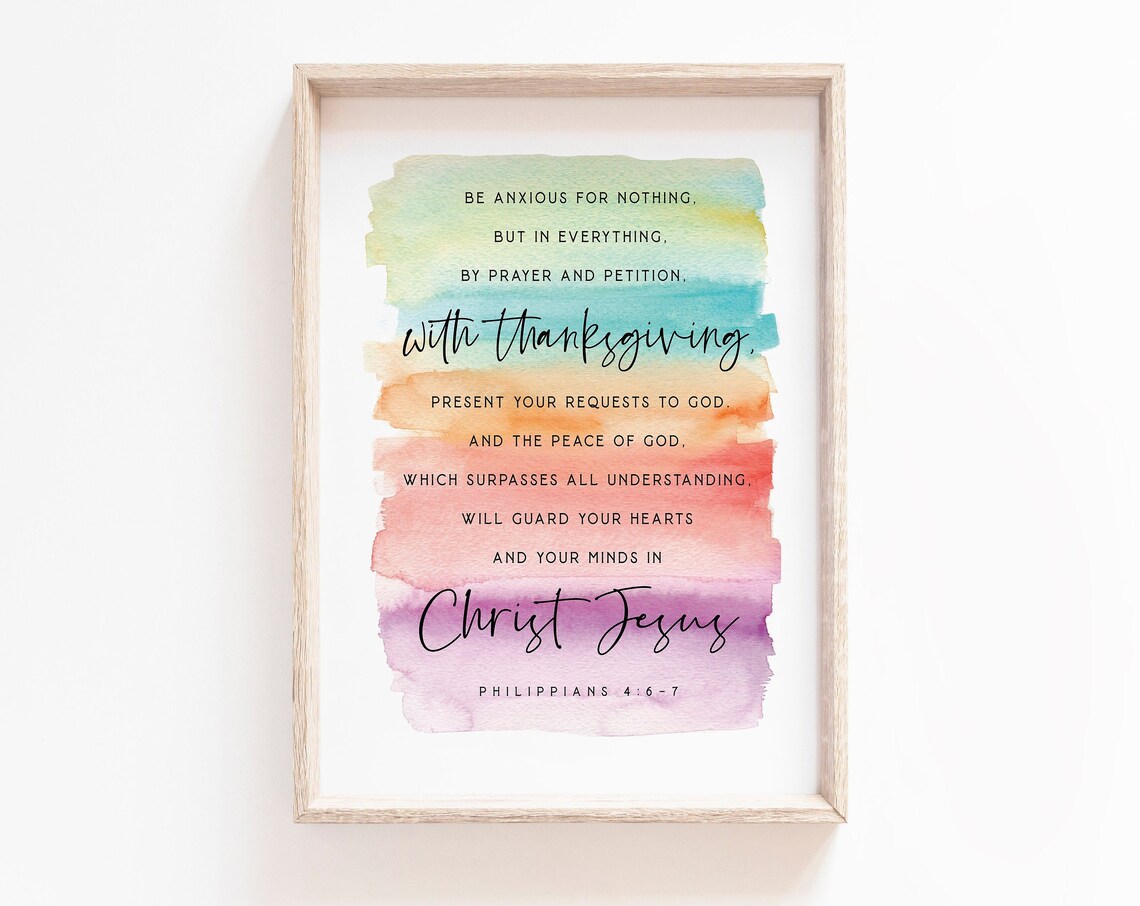 Philippians 4:6-7 Scripture Rainbow Art Print