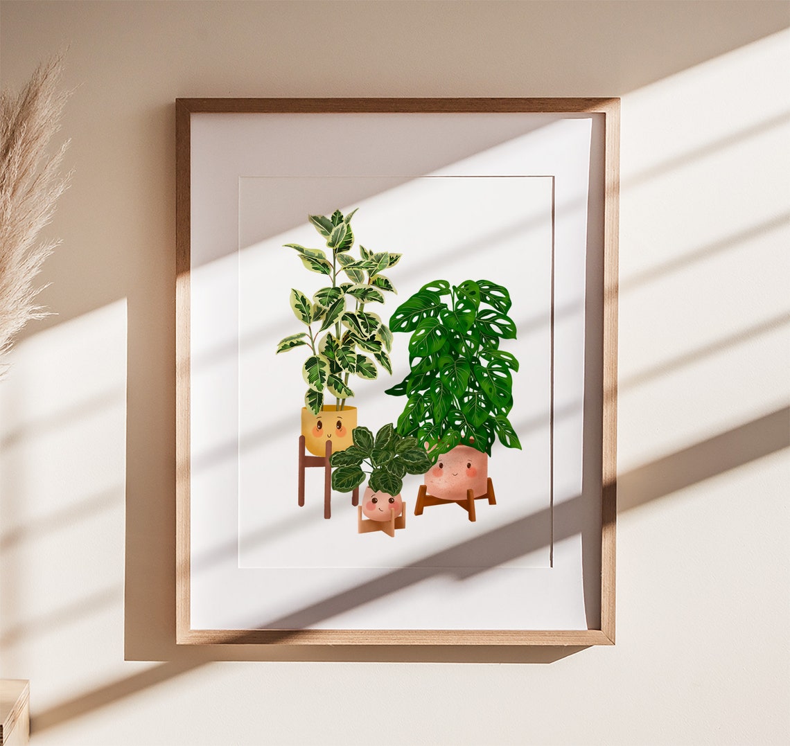 Variegated Rubber Plant Monstera And Calathea Smiling Trio Poster - Image 3