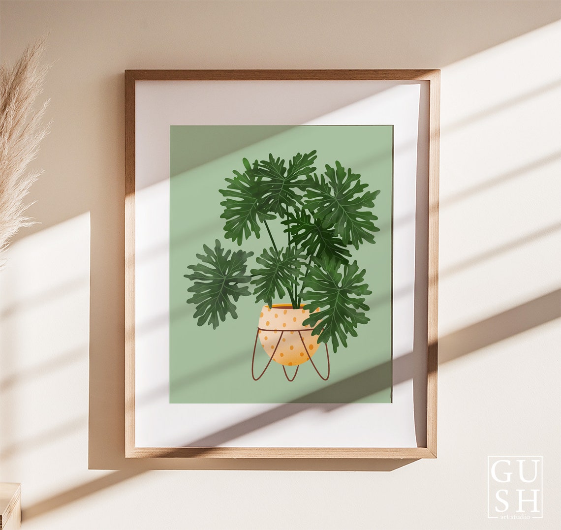 Philodendron Xanadu Poster Peach Dotted Pot Sage Green Background - Image 3