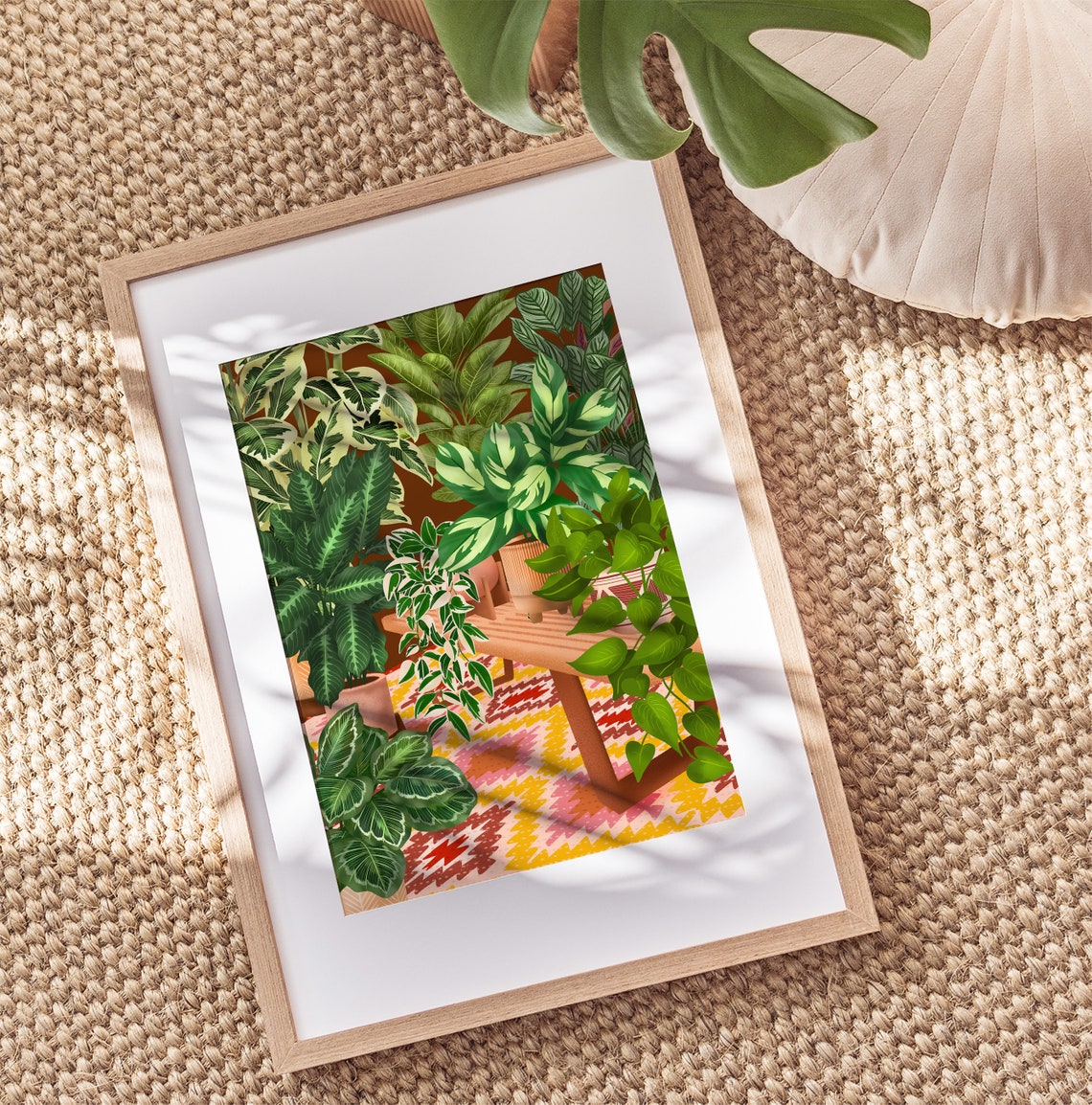 Lush Tropical Houseplant Scene Around Wooden Bench Boho Poster - Image 2