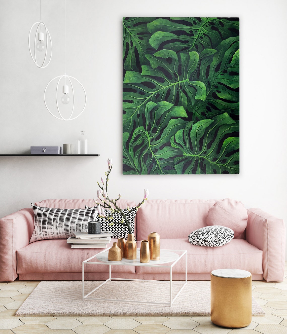 Emerald Monstera Deliciosa Leaves Lush Tropical Botanical Poster - Image 2