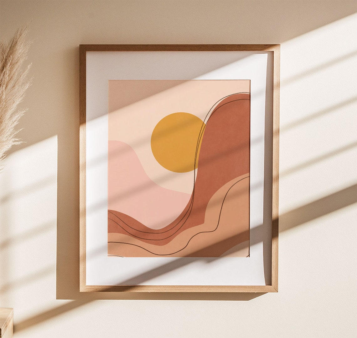 Mustard Sun Over Blush Waves Dreamy Minimalist Boho Art Print - Image 2
