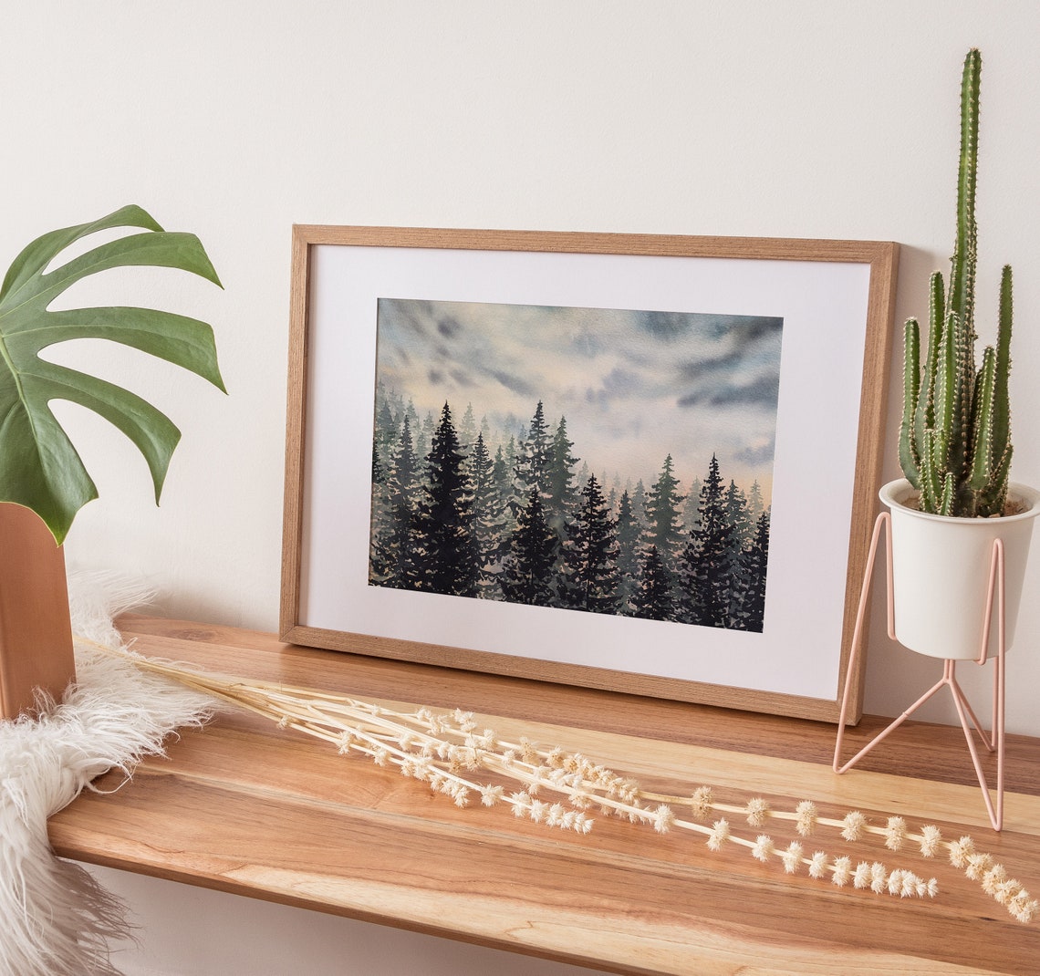 Watercolour Landscape Painting Print Sunset Forest Art Print Nature Wall Art - Image 2