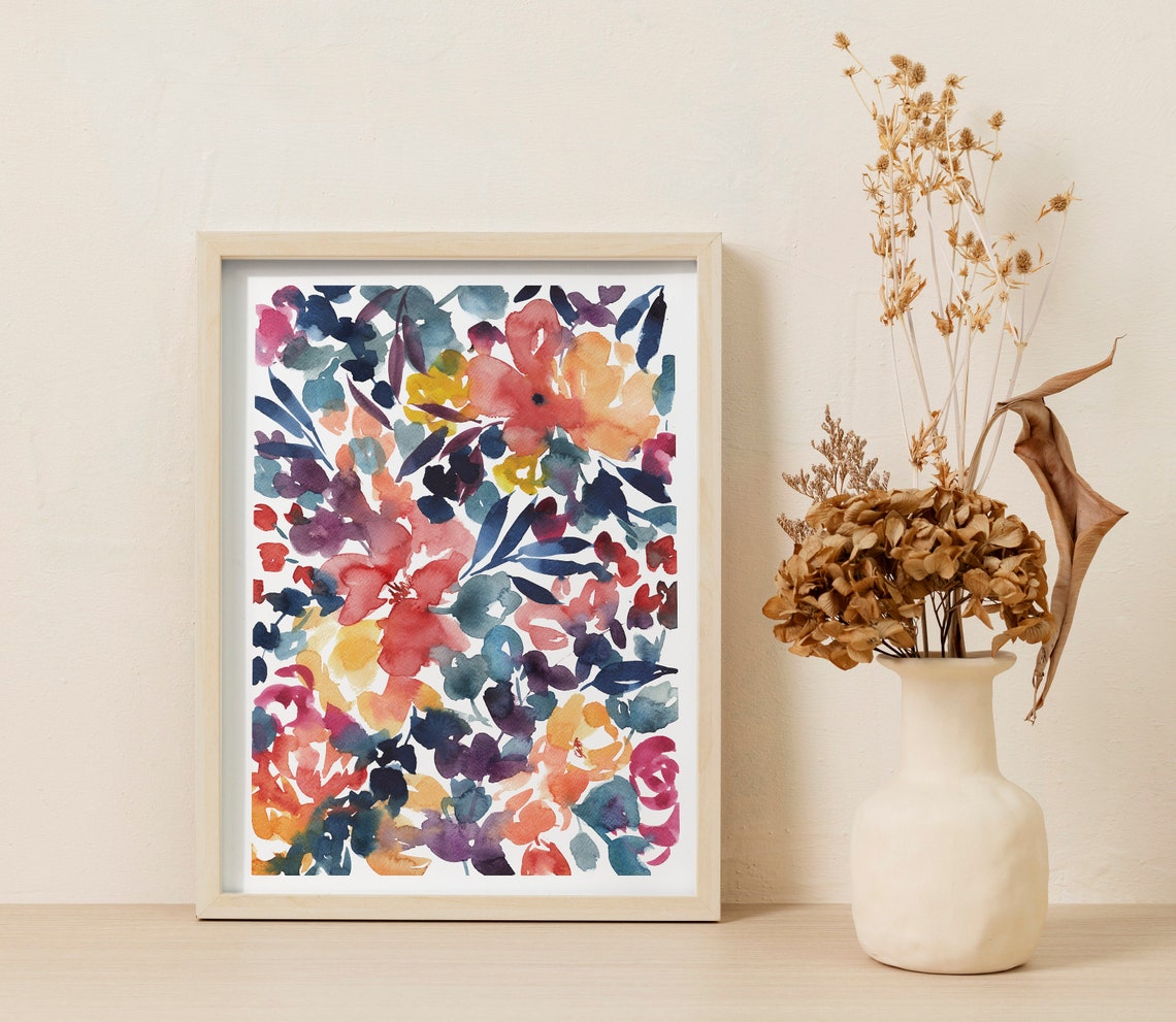 Colorful Watercolor Wildflowers Abstract Floral Botanical Art Print - Image 3