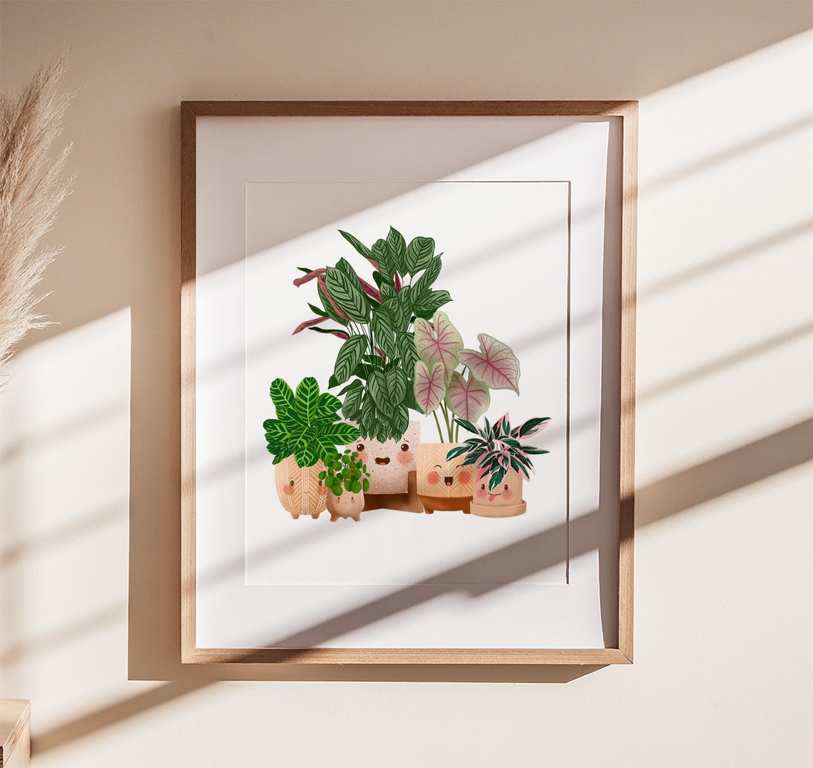 Calathea Ornata And Pink Caladium Cute Happy Plant Group Poster