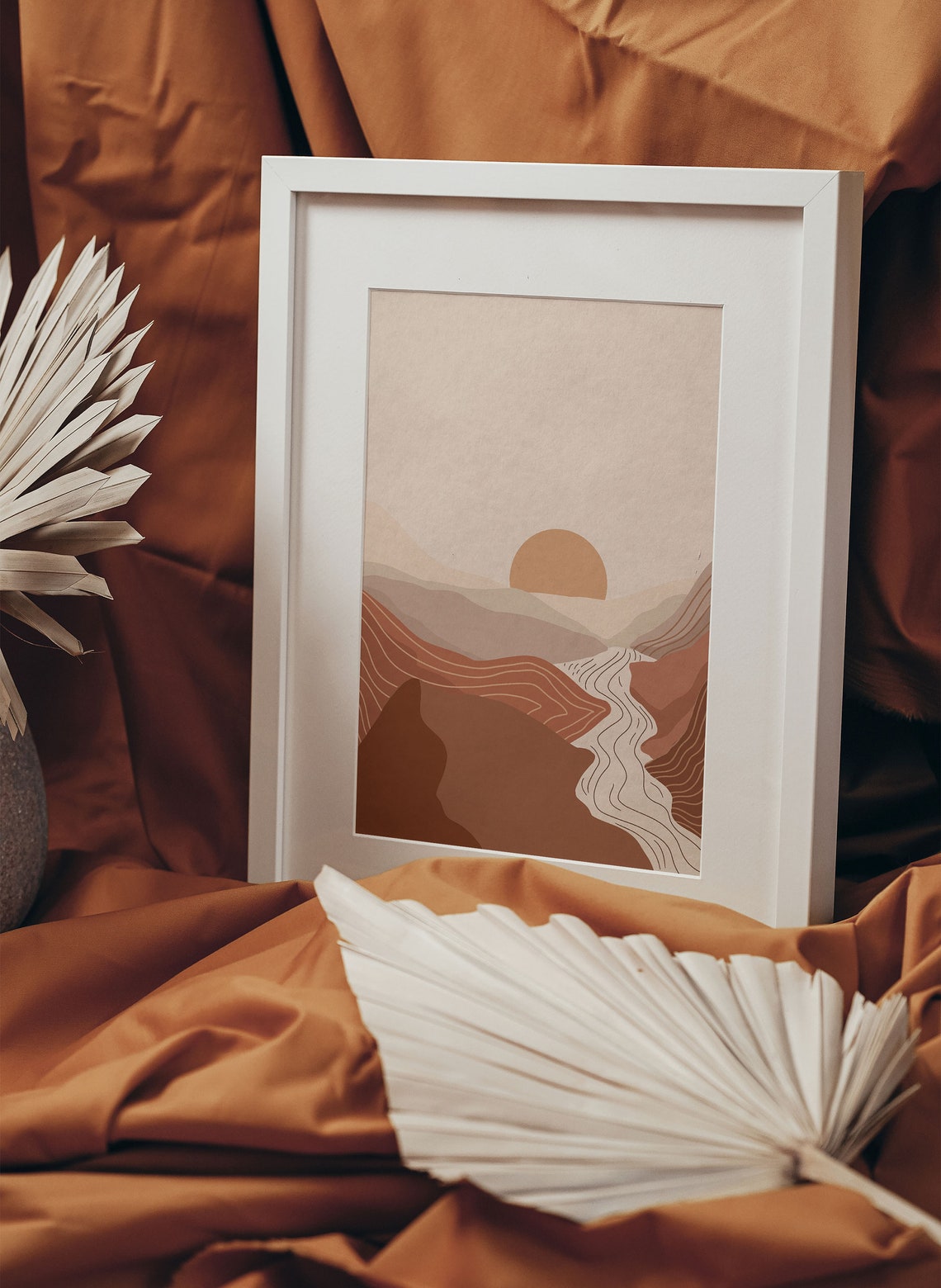 Abstract Sunset Illustration Neutral Wall Art Landscape Art Print Terracotta Wall Art Boho Art Prints Sunshine Prints - Image 2