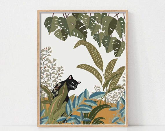 Cat Print Peekaboo In Jungle Art Print