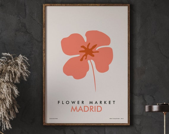 Flower Market Madrid Boho Decor Danish Pastel Travel Art City Minimal Poster