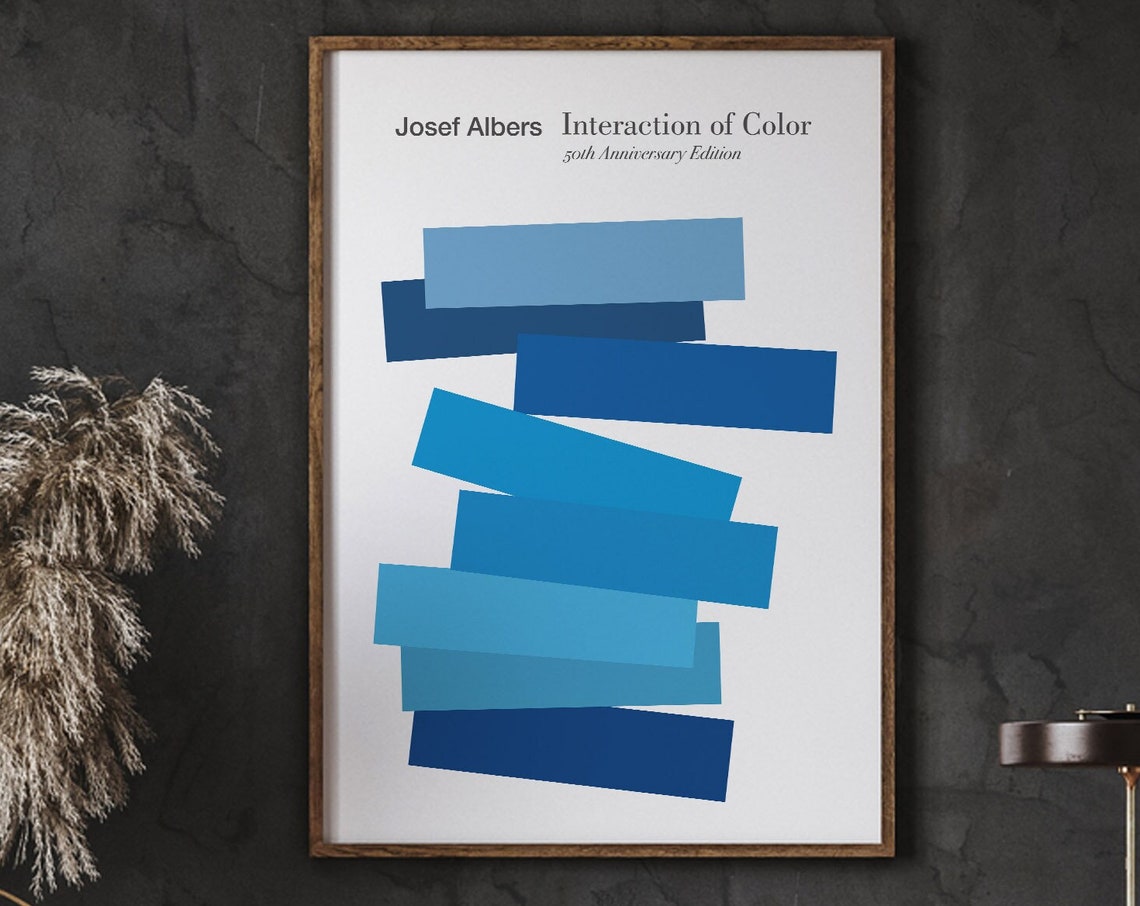 Josef Albers Style Museum Exhibition Poster Blue Hues Lnteraction Of Color Abstract Instant