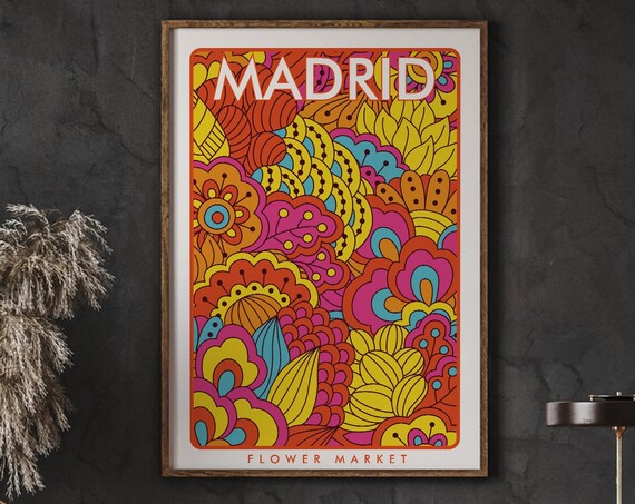 Madrid Flower Market Retro Psychedelic Botanical Floral Art Poster