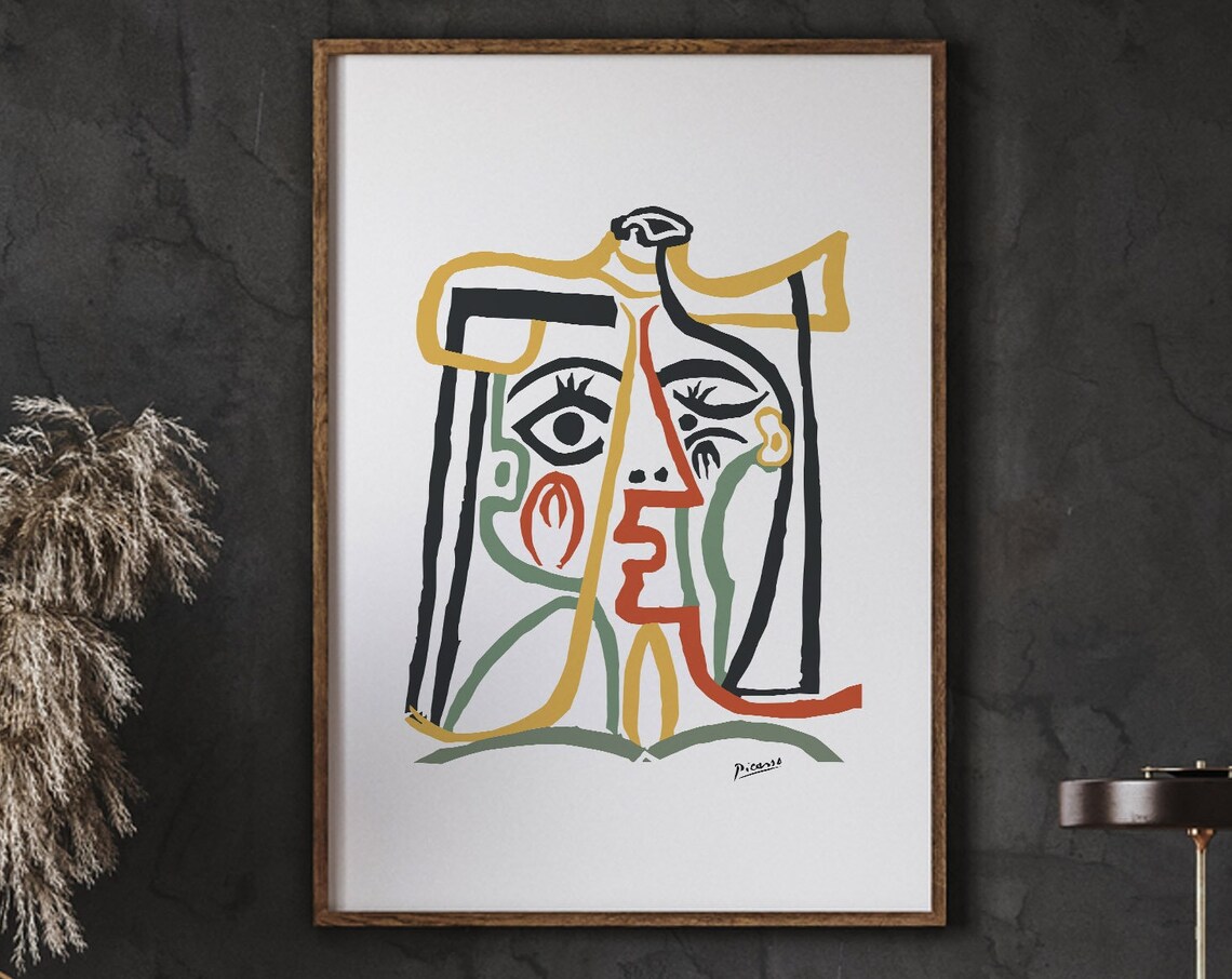Picasso Style Colorful Cubist Woman Face Bold Abstract Art Poster