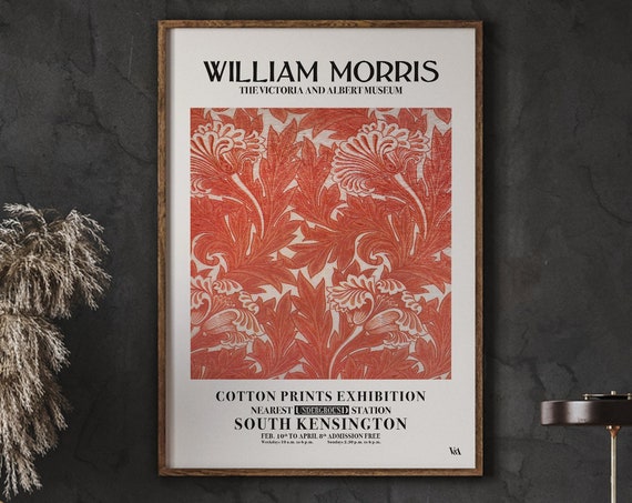 William Morris Floral Poster Orange Color Home Decor Flower Pattern Art Nouveau Modern Gallery Wall Instant