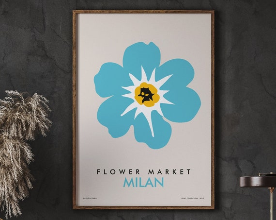 Flower Market Milan Shop Decor Modern Floral Artworks Colorful Art Travel Florist Gift Poster