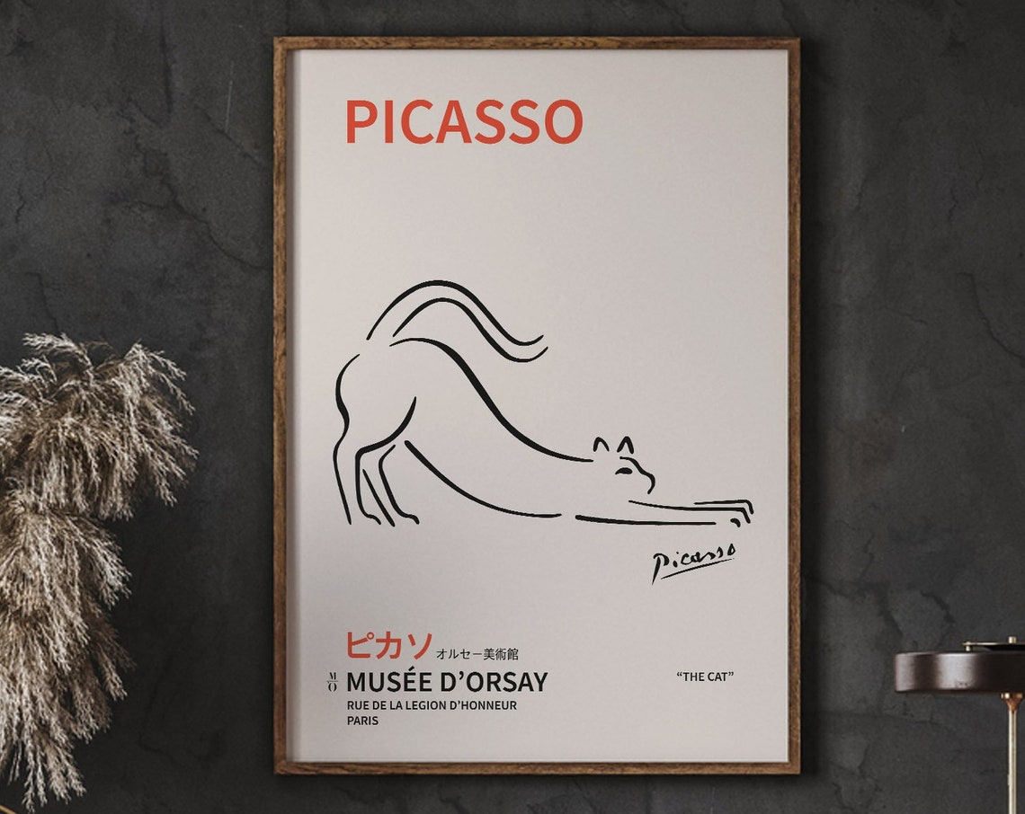 Picasso Cat One Line Art Poster Print