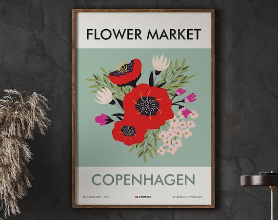 Copenhagen Flower Market Red Poppies Botanical Collection Poster