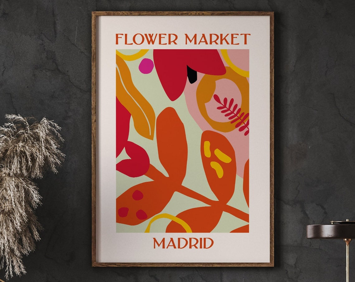 Flower Market Print Poster Madrid Wall Shop Sign Instant