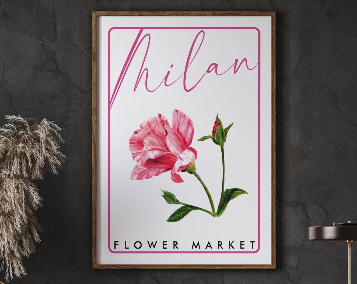 Milan Flower Market Pink Carnation Botanical Watercolor Poster