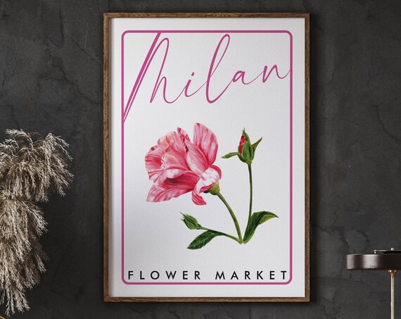 Milan Flower Market Pink Carnation Botanical Watercolor Poster
