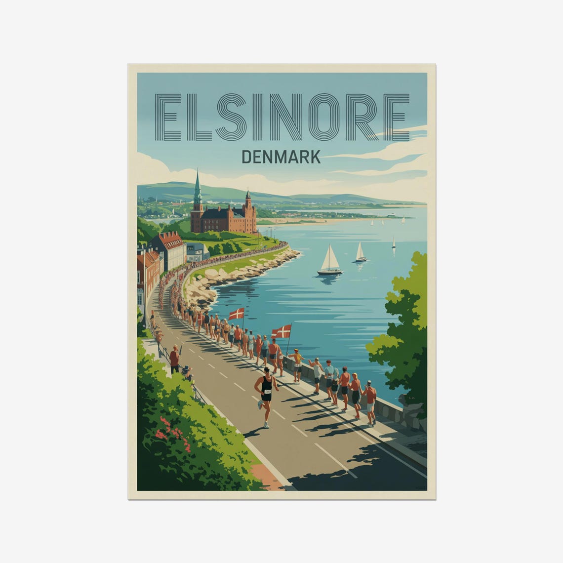 Elsinore Denmark Triathlon Marathon Runners Seaside Sports Poster