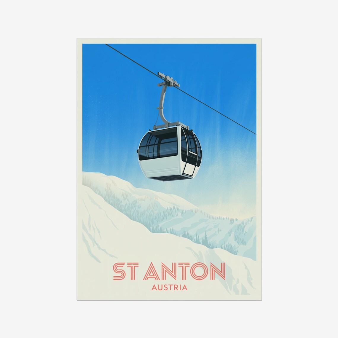 Scenic St Anton Austria Vintage Ski Resort Gondola Travel Poster