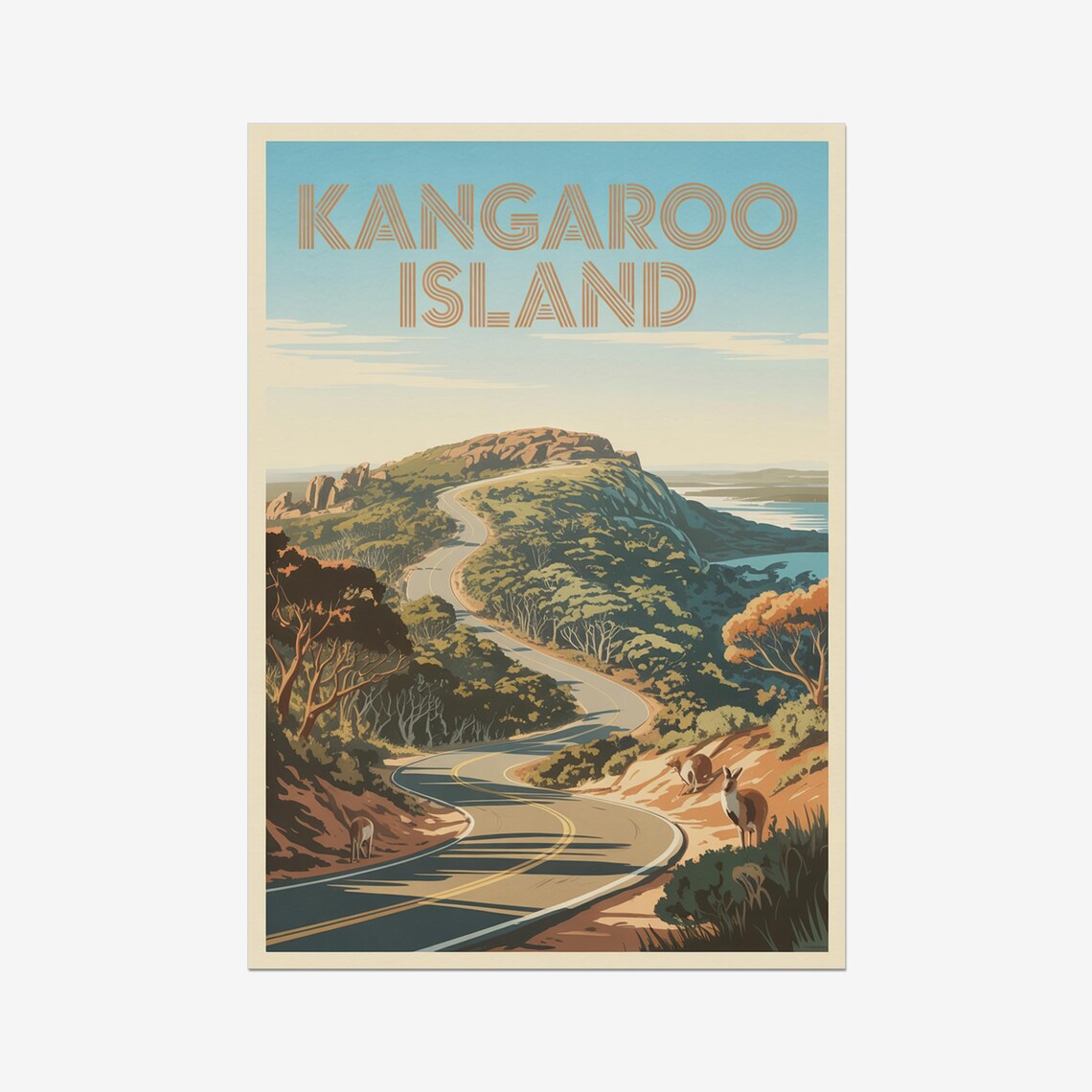 Kangaroo Island Winding Road Coast Kangaroos Australia Travel Poster