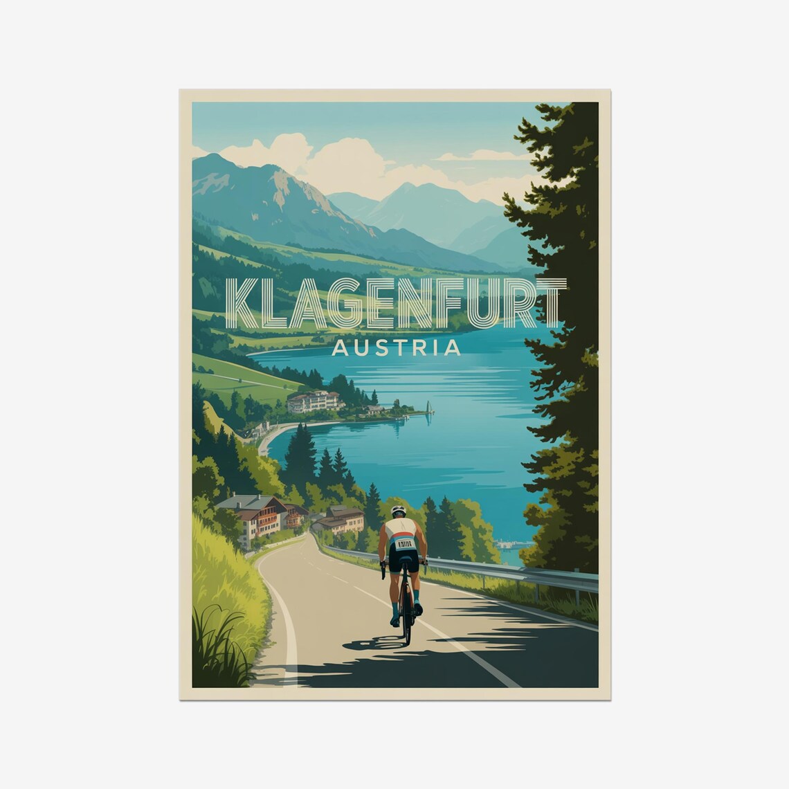 Klagenfurt Austria Triathlon Bike Lakeside Road Sports Poster